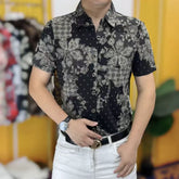 Threebooy Fashion Retro Printed Men's Shirt Summer Short Sleeve Casual Business Ice Silk Breathable Shirt Versatile Men Clothing