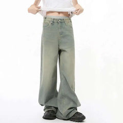 Threebooy Autumn Men Denim Pants Straight Droop Vintage Loose Bottom Straight Wide Leg Casual Male Trousers Korean Style