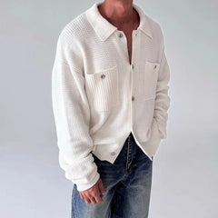 Threebooy New Japanese Fashion Men Cardigan Jackets Light Luxury Knitted Button-down Long Sleeve Sweater Coat Premium Solid Color Knitwear