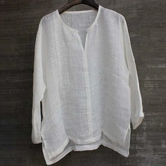 Threebooy New Linen Shirt Men Brief Breathable Comfy Solid Color Long Sleeve Loose Harajuku Casual Blouse Hawaiian Shirts