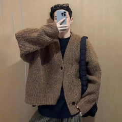 Threebooy Men Sweater Double Button Casual Knitted Sweater Streetwear Fashion Youth Comfort Campus Long Sleeve Top Men'S Clothing