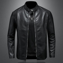 Threebooy Men Large Black Leather Jacket New Men Leather Jacket Classic Slim Fit Motorcycle PU Leather Jacket Solid Color Standing Collar