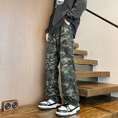 Threebooy Jeans Men straight Pants patchwork male jean camouflage Loose Fit Patchwork Streetwear Men's Trousers Denim Large size Hip Hop