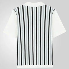 Threebooy Men's Business Striped Knitted Polo Shirt Light Luxury Leisure Turn Down Collar Button Short Sleeve Shirts Breathable Knitwear