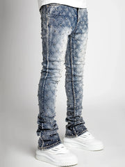 Threebooy Men's Diamond-Decorated Stretch Straight-Leg Jeans Suitable for All Seasons, Street Style, Hip-Hop, Skateboarding, Rap, Party, and Dance