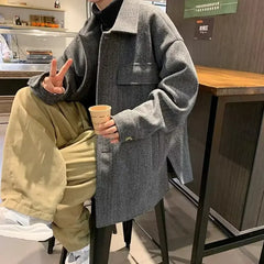 Threebooy Men's Overcoat Jackets Windbreaker Trendy Solid Color Male Coats Cold Cheap Clothes Offer Fast Delvery Harajuku Luxury