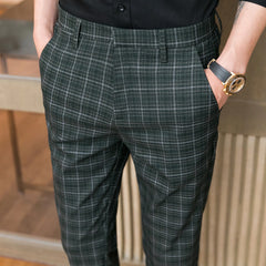 Threebooy New Style Male Spring Slim Fit Business Suit Trousers/Men's Fashin Office Plaid Leisure Suit Pants/groom Wedding Suit Pants
