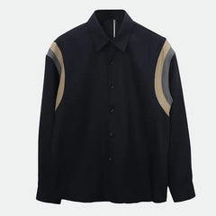 Threebooy Design Sense Unique Patchwork Black Long Sleeve Trendy Brand Loose American Stylish Men's Shirt Coat