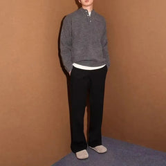 Threebooy Mens Sweater British Casual Inner Wear Knitted Sweater Fashion Elegant Youth Campus Solid Color Long-Sleeve Top Men'S Clothing