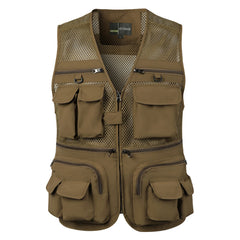 Threebooy Men's Vest Tactical Webbed Gear Coat Summer Photographer Waistcoat Tool Many Pocket Mesh Work Sleeveless Jacket Male