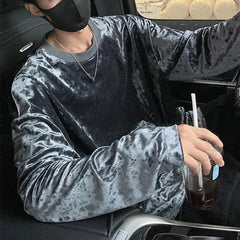 Threebooy Mens T-Shirt Mercerized Velvet Bright T-Shirt Autumn Fashion Streetwear Personality Niche Long-Sleeved Tops Men'S Clothing