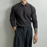 Threebooy New Korean Fashion Men Polo Sweater Light Luxury Knitted Solid Color Long Sleeve Pullover Premium Quality Skin-friendly Knitwear