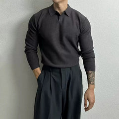 Threebooy New Korean Fashion Men Polo Sweater Light Luxury Knitted Solid Color Long Sleeve Pullover Premium Quality Skin-friendly Knitwear