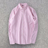 Threebooy Spring Men Oxford Cotton Shirt Casual Loose Long Sleeve Button Down Shirt Man Simple Collar Stripe Shirt Tops High Quality