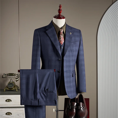 Threebooy High-quality, fashionable and stylish wedding casual checkered suit set, men's business casual suit three-piece set