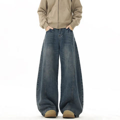 Threebooy Wide Leg Jeans Men Denim Dark Blue Floor Sweeping Baggy Trousers Street Dance Hip Hop Unisex Urban Fashion Urban Streetwear