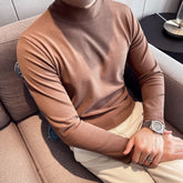 Threebooy New Style Male Spring High Quality Slim Casual Long Sleeve T-shirts/Men Fashion High Collar Pure Color Leisure T-shirt 3XL