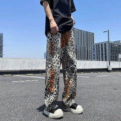 Threebooy Y2K Fashion Tie Dye Leopard Baggy Jeans Pants For Men Clothes Straight Gothic Long Trousers Pantalones Hombre
