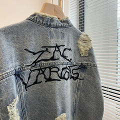 Threebooy Spring Autumn Denim Jacket Couple Embroidered Denim Jacket Unisex American Retro High Street Jacket Hip Hop Streetwear