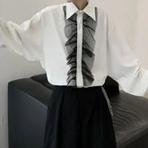 Threebooy 2024 New Spring Fashion Dark Style Personality Lace Decoration Temperament Youth Men's Loose Casual Long-sleeved Shirt