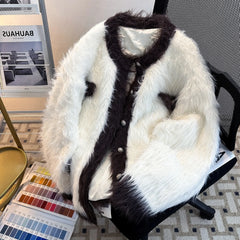 Threebooy Autumn/Winter New Men's Mink Sweater Jacket Sensibility Nichetweed Style Color Blocking Knitted Cardigan Thick