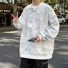 Threebooy Spring Casual Fashion Tie-dye Hoodies for Men Sweatshirt O Neck Black White Hip Hop Pullover Streetwear Korean Harajuku