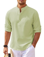 Threebooy 2024 Polos New Men's Casual Blouse Cotton Linen Shirt Loose Tops Long Sleeve T-Shirt Spring Autumn Casual Handsome Men's Shirts