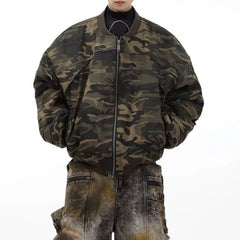 Threebooy Mens Niche Streetwear Camouflage Baseball Uniform Thickened Jacket Contrast Casual Perform Male Tops Fashion Men'S Clothing