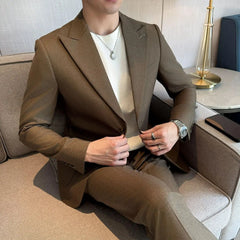 Threebooy Advanced Mens Suit Two Piece Fashionable Set Casual Versatile Trendy Slim Fit For Wedding Groom Business Dinner Party