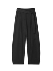 Threebooy Neapolitan Black Knife Casual Pants Men's Slanted Belt Drapey High-End Feel Wide Leg Straight Cut Everyday Trousers