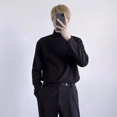 Threebooy Y2k Mens T-Shirt Casual Versatile Long Sleeved Base Shirt Autumn British Breathable Solid Color Top Men's Clothing Unisex