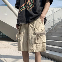 Threebooy high quality overalls shorts men summer multi-pocket hipster American casual Japanese y2k pants super handsome sweatpants