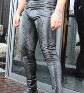 Threebooy Charming new wild snake print men's leather pants PU leather pants sexy tight leggings sexy clothing, performance clothing