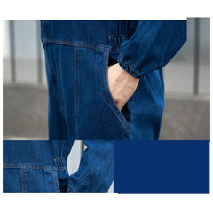 Threebooy Denim Coveralls Electric Welding Suit Labor Insurance Clothes Auto Repairman Workwear Hooded Overalls 170/175/180/185/190cm 4XL