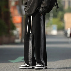 Threebooy Autumn New Men's Baggy Straight Jeans Elastic Waist Drawstring Striped Tie Dye Pants Fashion Korean Vintage Denim Trousers Male