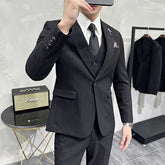 Threebooy Luxury 2 Piece Suit Men's Slim Fit Tuxedo with Jewelry Decoration One Button Groom Wedding Dinner Prom Fashion
