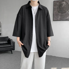 Threebooy Mens Solid Short sleeved Shirt Korean Ice Silk Fashion Shirts Comfortable Blouse Men Casual Loose Classic Shirt Plus Size 4XL