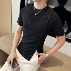 Threebooy Clothing Men's Summer Button Decoration Casual T- Shirt/Male Slim Fit High Quality Short-sleeved T-shirts S-4XL