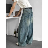 Threebooy Men Baggy Jeans Wide Leg Unisex Streetwear Hip Hop Dance Pants Loose Fit Trousers Oversized Urban Jogger Street Dance Clothing