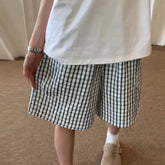 Threebooy Men Plaid Bubble Gauze Shorts Casual Summer Loose Fit Elastic Waist Lightweight Breathable Streetwear Bottoms