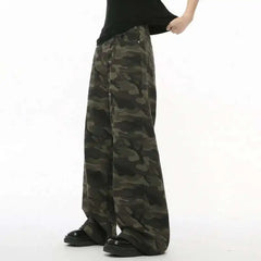 Threebooy Vintage Camouflage Men's Jeans Fashion Washed Casual Wide Leg Denim Pants Autumn Winter Loose Male Trousers Old Blue