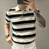 Threebooy Smart Casual Summer Polo Shirts Men Turn-down Collar Striped Contrast Color Button Simplicity Fashion Loose Short Sleeve Tops