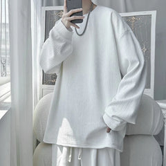 Threebooy Korean O-neck Long Sleeve Loose T Shirts Men's New Spring Autumn Lazy Style Simplicity Pullovers Top Fashion Casual Men Clothing
