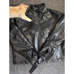 Threebooy 2025 Autumn Winter Motorcycle Leather Jacket Leather Jacket American Punk High-end Trendy Top Loose Men Women Aesthetic Chic
