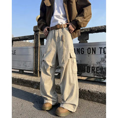 Threebooy Mens Casual Workwear Cargo Pants Loose Fit Straight Wide Leg Multi Pocket Utility Tactical Outdoor Hiking Durable Heavy Duty