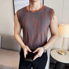 Threebooy Men's Sleeveless Vest Summer Thin Cut Perforated Design High-quality Round Neck Vest Fashionable Slim Fit Casual Men's T-shirt