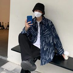 Threebooy Men's Wash Hole Long Sleeve Denim Shirts Camisa Masculina Slim Fit Hawaiian Casual Fashion Trend Blue Color Shirts M-2XL