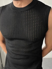 Threebooy American Hardman Style Hollow out Knitted Men's Mesh Fishing Net Sleeveless Cover up Sweatshirt Version See through Vest Tank...