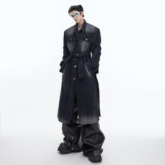 Threebooy Men's Prestige Washed Denim Trench Coat
