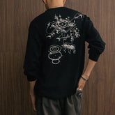 Threebooy Mens Y2k Dark Style Tops Autumn And Winter New Fashion Trend Printed Pattern Threaded Cuffs Casual Long-Sleeved T-Shirt Men